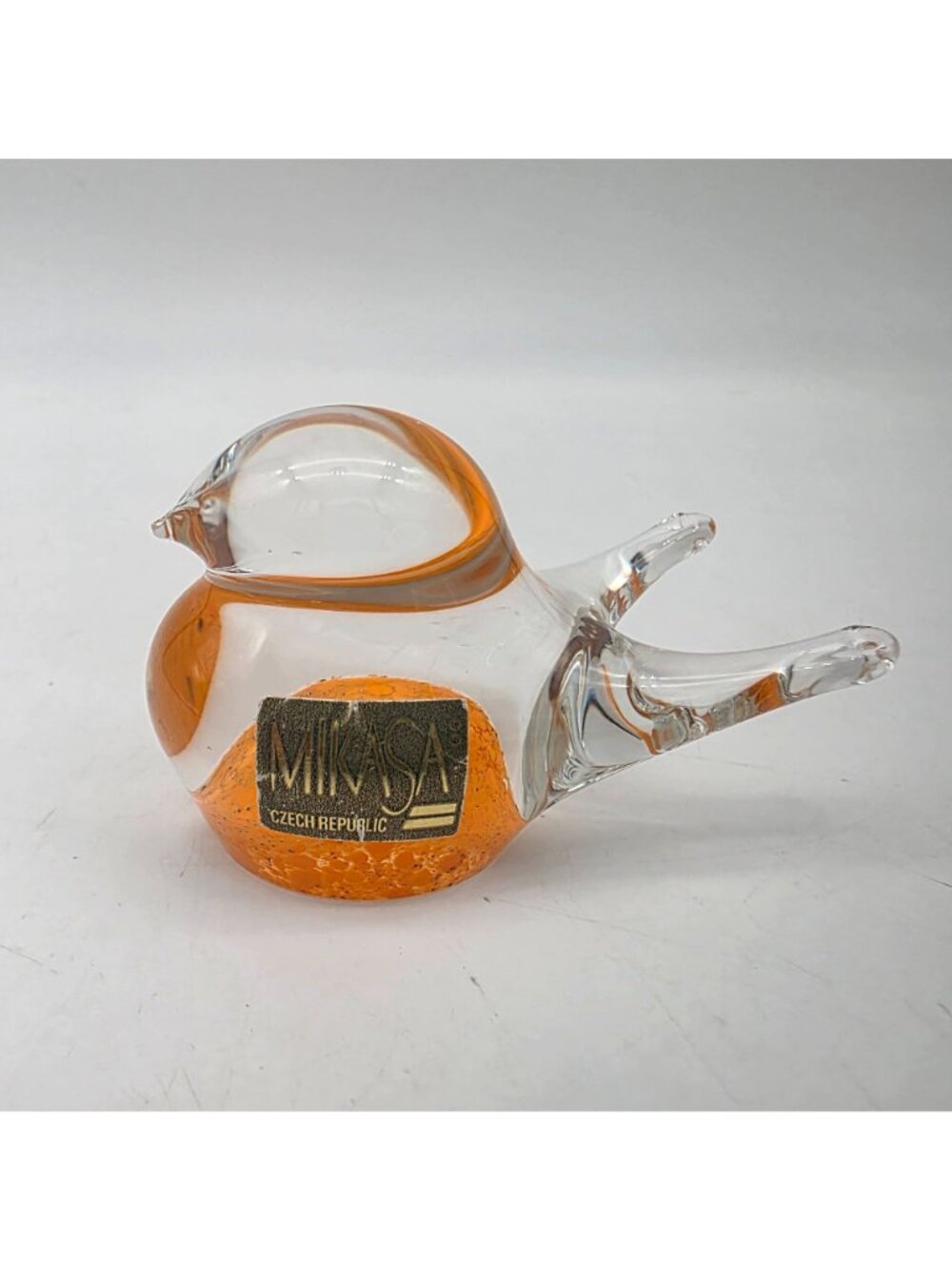 Mikasa Glass Bird Figurine Paperwight Orange & Clear Czech Republic 2" - Picture 2 of 8